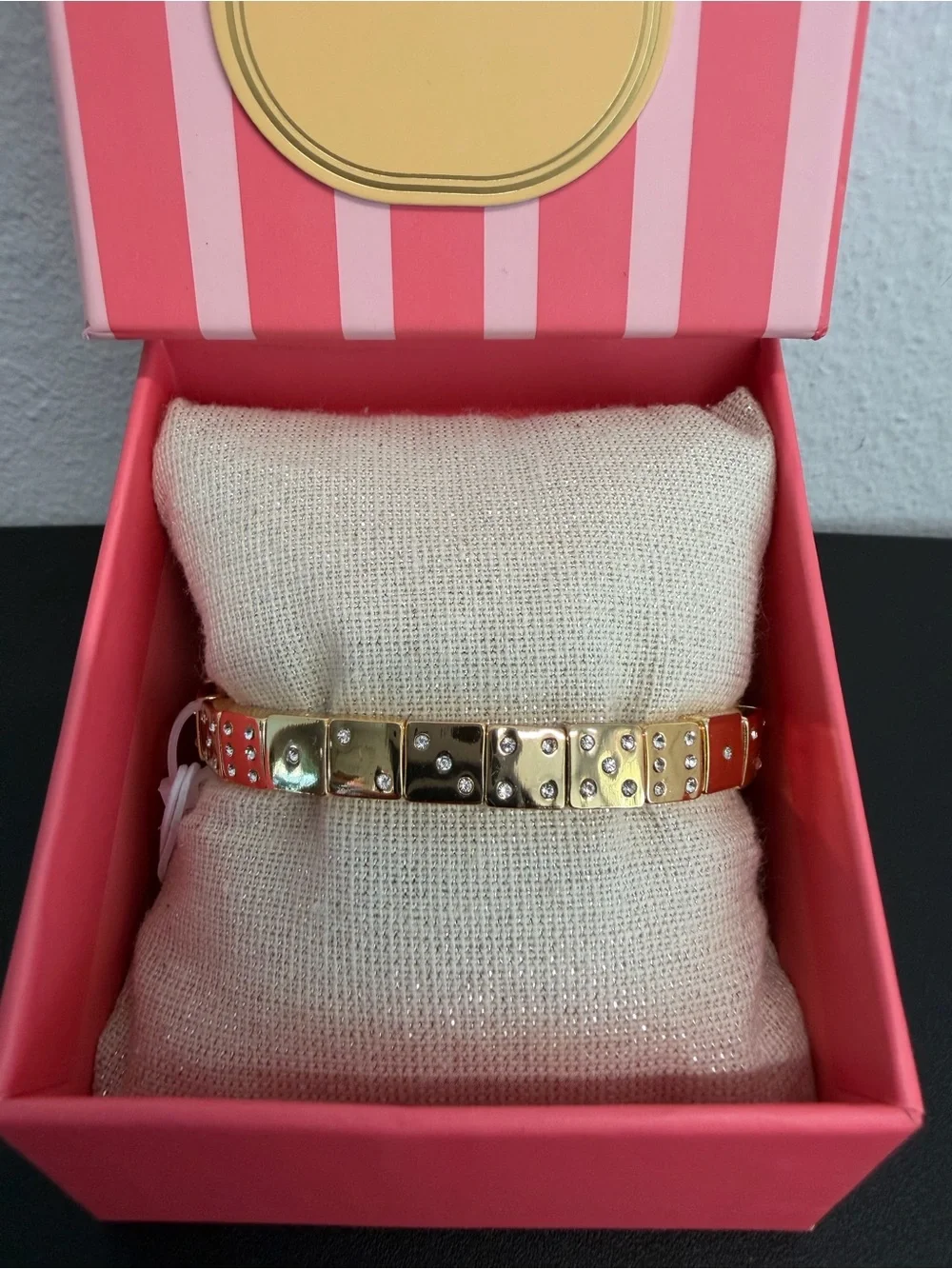 Piper K | Gold Tone Dice Rhinestone Stretch Bracelet ♠️✨